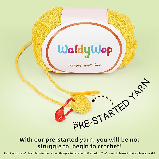 WaldyWop Beginners Crochet Kit for Kids & Adults w/Positive Card - Easy Crochet Starter Kit w/Pre-Started Yarn, Step-by-Step Video Tutorials - Craft Kits, Birthday Gifts for Girls Women, Cute Corn