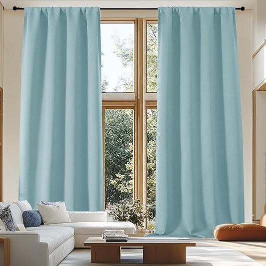 Simplebrand Blackout Extra 10ft Curtains for Patio 120 Inches Long 2 Panels Set, Solid Thermal Insulated Energy Saving Rod Pocket Window Treatment Curtains Blackout Drapes, 50" Wx120 L, Aqua