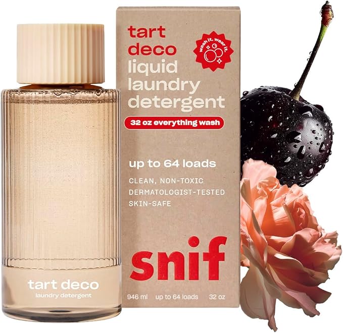 Snif Tart Deco Laundry Detergent, Juicy, Sophisticated Cherry Scent, 64 Loads, Non-Irritating to Skin, Clean, Non-Toxic, Vegan, Cruelty Free, 32oz