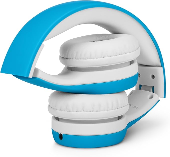LilGadgets Connect+ Wired Kids Headphones for School with Mic, Volume Limited & Noise Reduction, On-Ear Headset with Cord, SharePort Technology for Multiple Kids & SoftTouch Padding, Blue