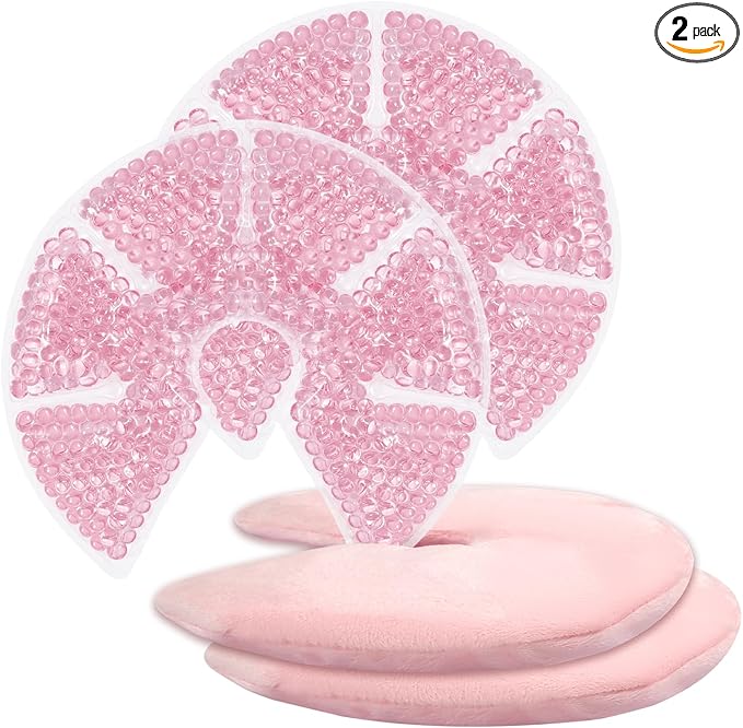 Hot/Cold Breast Gel Bead Ice Packs Breast Cooling/Heat Pads Relief for Breastfeeding, Nursing Pain, Mastitis, Engorgement, Swelling, Plugged Ducts | Boost Milk Let-Down & Production,2 Pack (Pink)