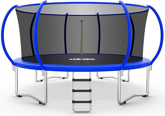 Zupapa 1500LBS Weight Capacity No-Gap Design Kids Trampoline 16FT 15FT 14FT 12FT 10FT Outdoor Safety Enclosure Trampolines with Non-Slip Ladder for Children, Adults & Family Backyard Fun
