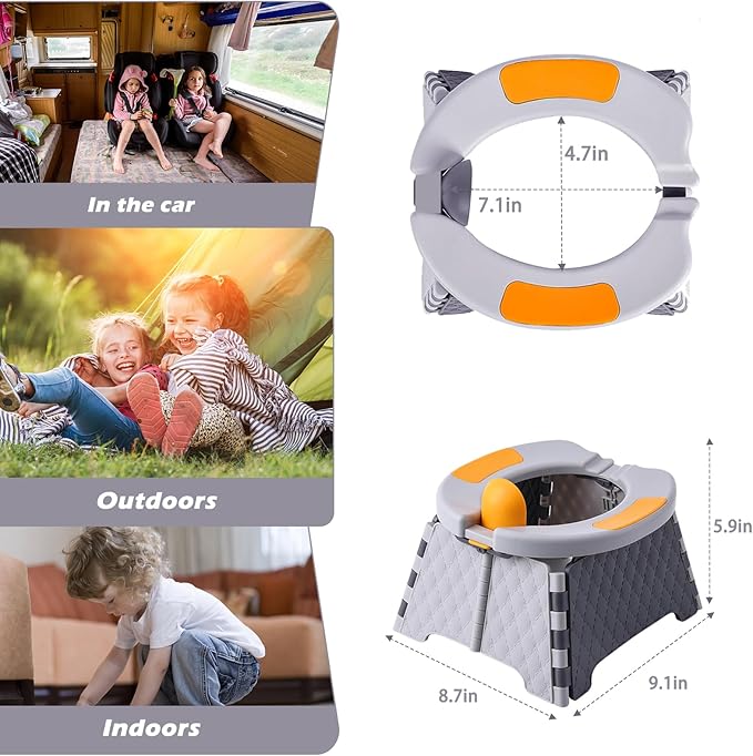Portable Potty for Toddler Travel, Kids Travel Potty Training Chair with Travel Bag,Baby Potty Training Toilet for Outdoor and Indoor Easy to Clean(Gray) by Yszawmx, Includes 30 Replacement Bags
