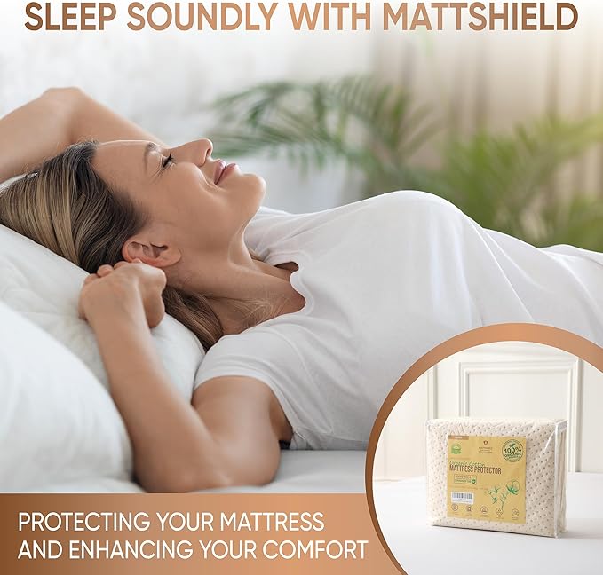 Luxury Waterproof Organic Mattress Protector Twin - Organic Cotton Breathable Mattress Pad Cover - New 380 GSM Comfort - Deep Pocket - Jersey Cotton Skirt - Fitted Comfort