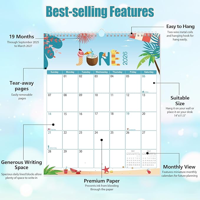 GuassLee Wall Calendar 2025-2026, Vertical Wall Calendar 2026, Sept. 2025 to Mar. 2027, 14" X 11.5" 19-Month Holiday Calendar Hanging Planner Wall for Home School Office Planning & Organizing