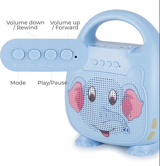 Singimals Kids Karaoke Speaker with Microphone - Unleash Your Child's Inner Superstar, Bluetooth v5.1, 12H Playtime, 5W Speaker, Multicolor LED Lighting, Elliot The Elephant