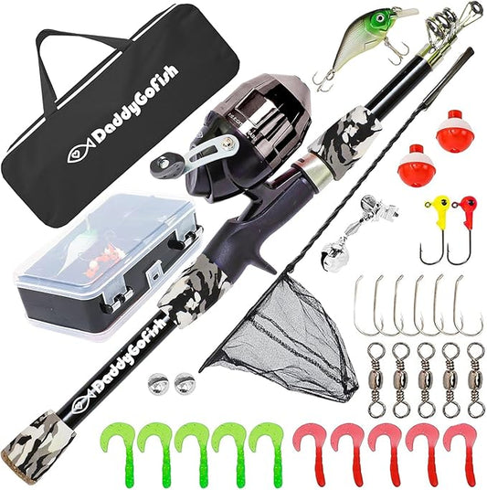 DaddyGoFish Kids Fishing Pole - Rod Reel Combo Tackle Box Starter Set - First Year Small Gear Kit for Boys Girls Toddler Youth Age Beginner Little Children