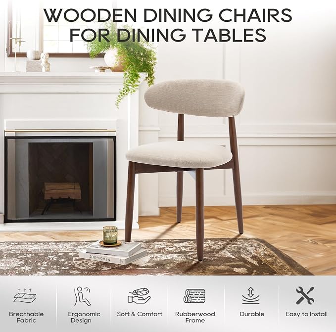 COLAMY Wooden Dining Chairs Set of 6, Modern Upholstered Fabric Dining Room - Image 7