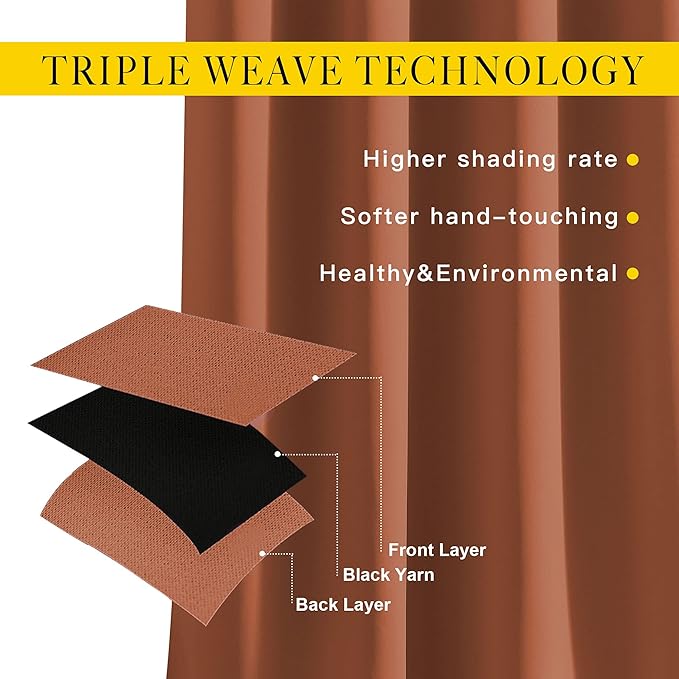 NICETOWN 50% Blackout Burnt Orange Sliding Glass Curtains 2 Panels Set - Window Treatment Thermal Insulated Grommet Light Blocking Sound Reducing Drapes for Bedroom/Living Room, W80 x L84