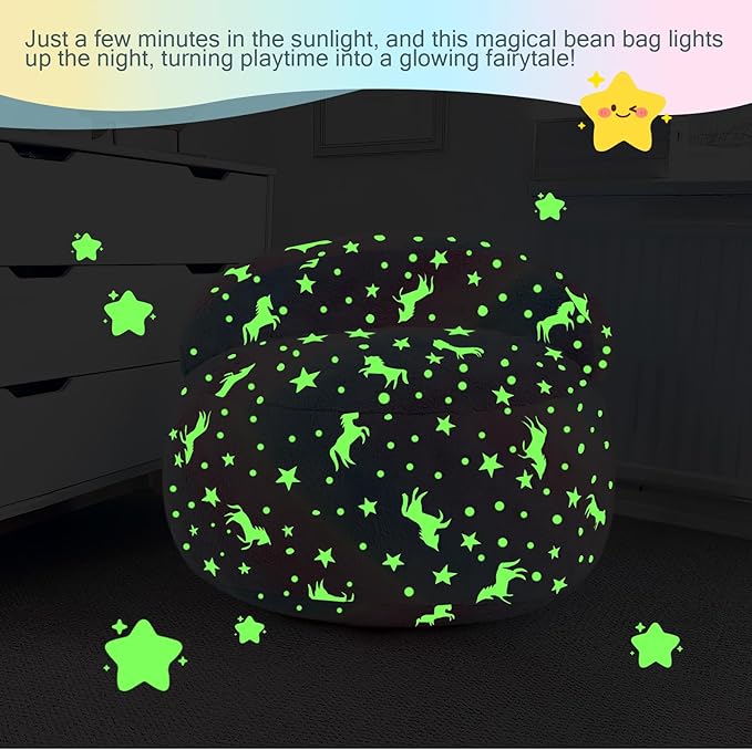 COMAX Bean Bag Chair for Kids, Convertible Toddler Beanbag Bed Unicorn, Children Bean Chair Stuffed to Floor Mattress with Filler, Growing Colorful Rainbow