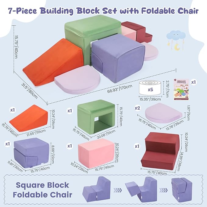 Lischwert Foam Climbing Blocks for Toddlers 1-3, Soft Play Set with Crawling Exploration Toys, Indoor Outdoor Infant Safe Blocks for Baby Gym Toddler Playground