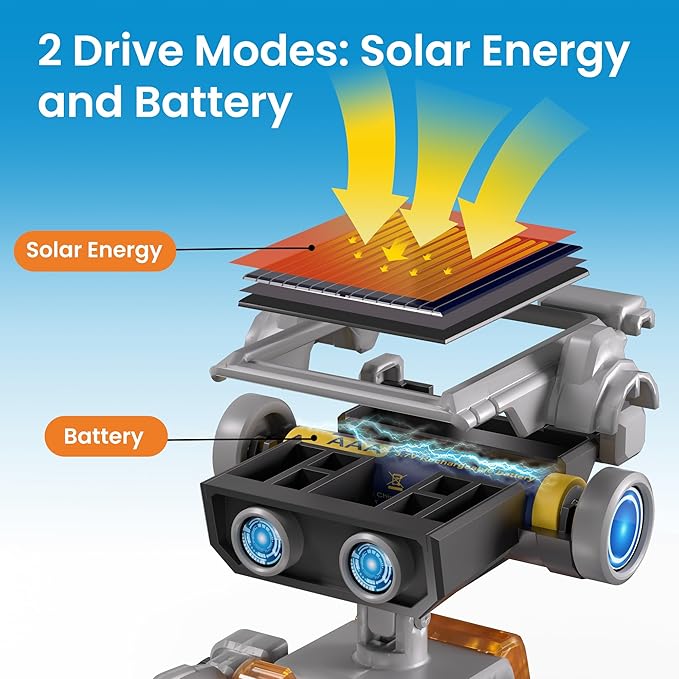 AOHU Solar Robot Building Kit STEM Gift for Boys Aged 8-13, DIY 15-in-1 Educational Science Building Toy, Solar or Battery Powered Robotic Set for Children Birthday with 212 Pieces