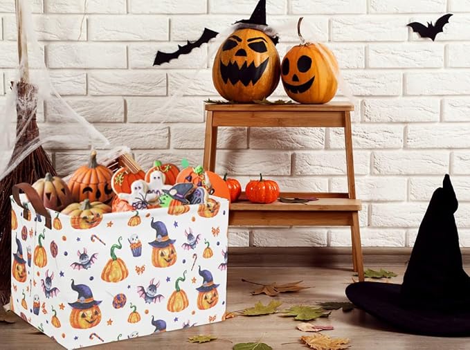 HIYAGON Rectangular Halloween Basket Trick or Treat Basket for Kids Boys and Girls Pumpkin Candy Box for Halloween Parties Cute Storage Bin Organizer Box Room Decor(Pumpkin)