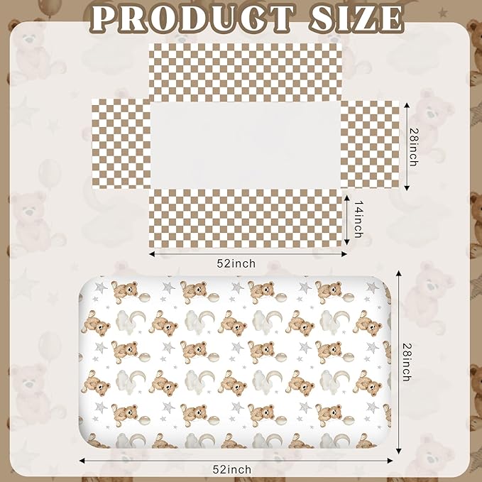 3 Pcs Baby Crib Bedding Set Safari Animals Dinosaurs Bear Woodland Animals Jungle Crib Set Includes Quilt, Fitted Sheet, Skirt for Baby Boy Girl(Brown,Teddy Bear)