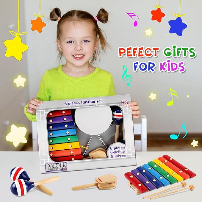 LOOIKOOS Baby Musical Instruments Montessori Wooden Toys for Toddlers 1-3,Percussion Instruments Set for Kids Preschool Educational Musical Toys for Boys and Girls Gifts