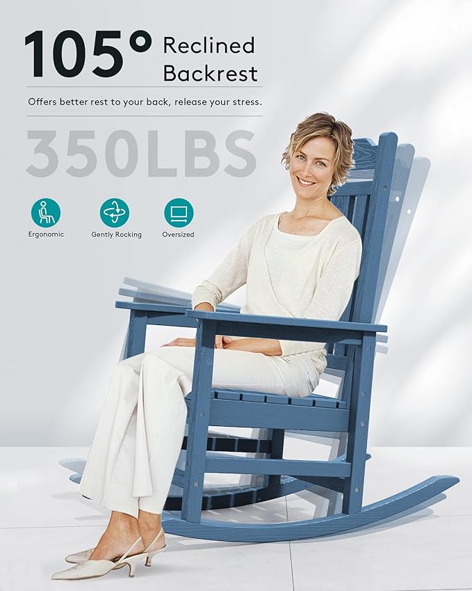 SERWALL Oversized Rocking Chair, HDPE Outdoor Rocking Chairs Set of 4, Patio - Image 4