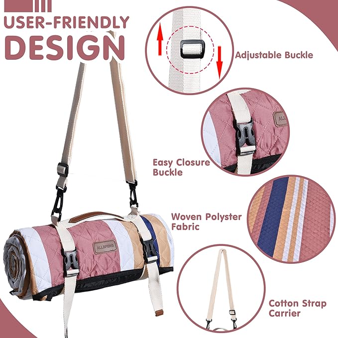 Waterproof Picnic Blanket 80" x 60" in Portable with Carry Strap for Beach Mat or Family Outdoor Camping Party, Park Blanket for Grass Park, Hiking, Travel, Concerts (Brown&Orange, 80" x 60")