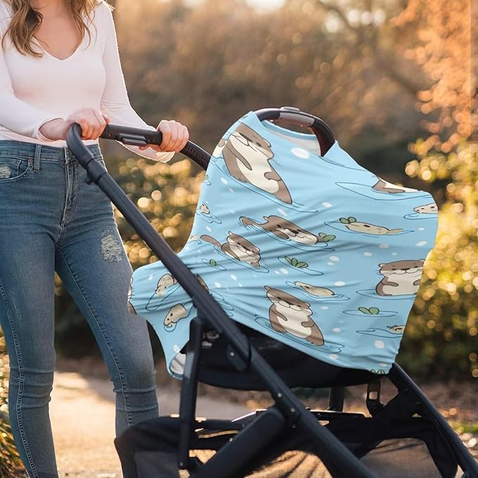 Binienty Cute Otter Nursing Cover Baby Car Seat Covers Soft Breathable Infant Carseat Canopy for Moms