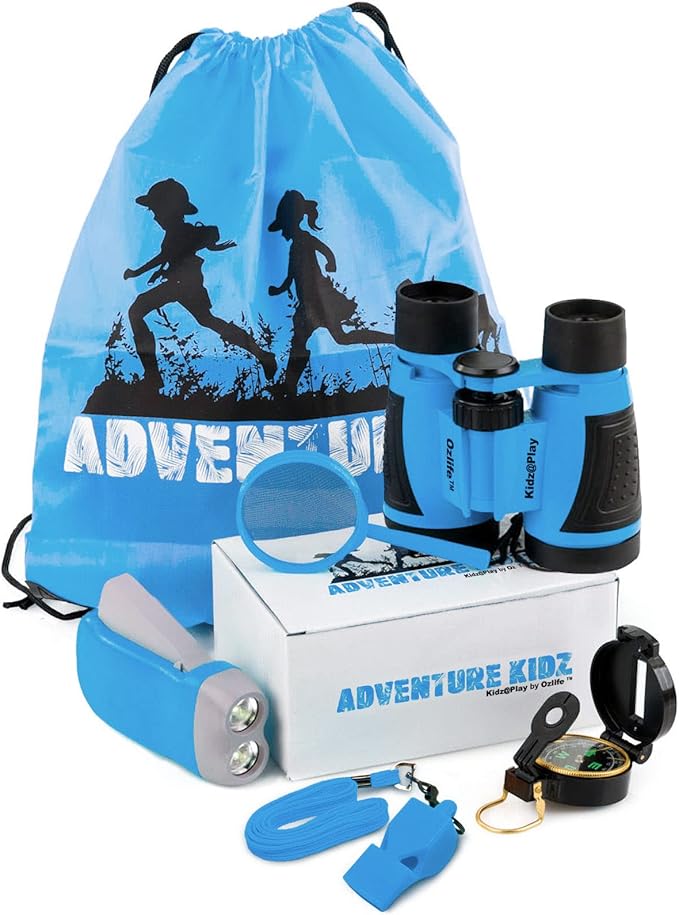 Adventure Kidz - Outdoor Exploration Kit, Children’s Toy Binoculars, Torch, Compass, Whistle, Magnifying Glass, Backpack. Great Kids Gift Set for Camping, Hiking, Educational and Pretend Play.