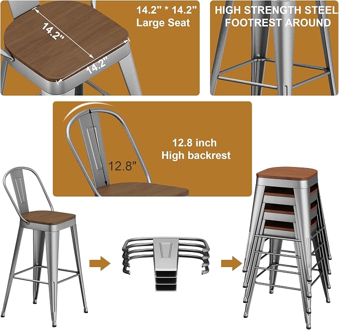 Andeworld Metal Bar Stools Set of 4, 30 inch Bar Height Barstools - Image 7