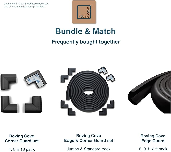 Roving Cove HeftyFit Corner Protector for Baby (8 Large Corners), Heavy-Duty Soft Rubber Foam Furniture Corner Bumper Guards, 3M Adhesive Pre-Taped, Onyx Black