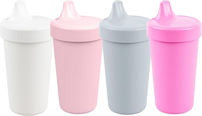 Re-Play Sippy Cups for Toddlers - 10 Oz. Reusable Spill Proof Cups for Kids, Dishwasher/Microwave Safe - Made in USA - Set of 4-3.13" x 6.25" - Modern Blush