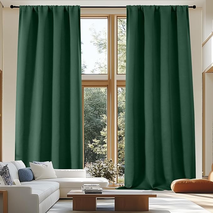 Simplebrand Blackout Extra 10ft Curtains for Patio 120 Inches Long 2 Panels Set, Solid Thermal Insulated Energy Saving Rod Pocket Window Treatment Curtains Blackout Drapes, 50" Wx120 L, Ever Green