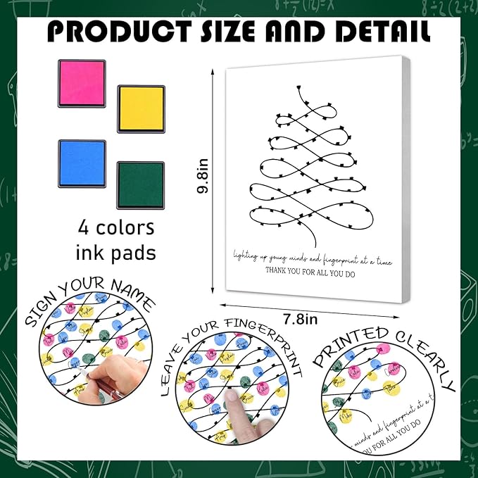 SHLINCO Thank You Teacher Gift, Suitable for Kindergarten, Elementary School and Junior High School Classroom Souvenirs, Fingerprint Art Canvas DIY, Year-End Gift for The Class Teacher