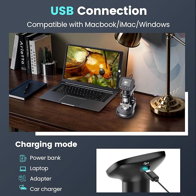 Kids Microscope for Ages 8-12, Handheld Digital Microscope D-MS1 with 2" IPS Screen - Take Pictures & Videos - Download to PC & Mac - 1000X Pocket Microscope, Used Birthday for Kids