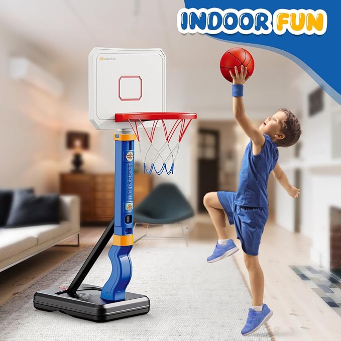 Toddler Basketball Hoop, Adjustable Height 2.3-4.5ft Baby Basketball Goal Set with 4 Balls & Pump, Backyard Poolside Basketball Toy for Boys & Girls Birthday Gift, Blue