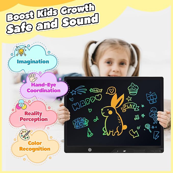 LCD Writing Tablet for Kids, Rechargeable 21 Inch Doodle Board,Easter Basket Stuffers,Preschool Learning Toys Christmas Birthday Gift 3 4 5 6 7 Year Old Girls Boys (Black)