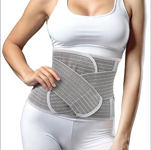 Postpartum Belly Band Wrap Back Support Natural Delivery Control Shapewear Binder Support Belt Girdle Women Tummy Control Waist Recovery Bamboo Charcoal Fiber (S Grey)