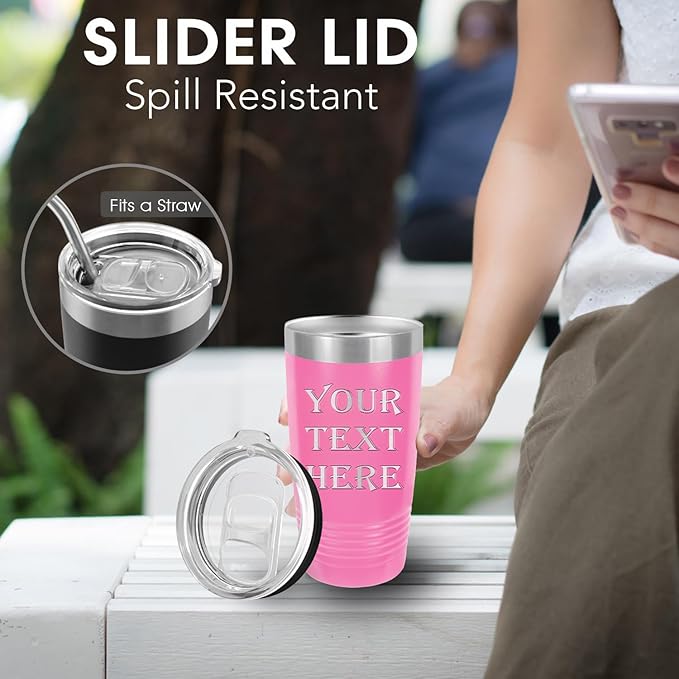 Personalized Tumbler for Women, Customized Coffee Travel Mug, Engraved Monogram Initial, Valentine’s Day Gift, Birthday Gift Idea, Keep Drinks Cold and Hot (Pink, 20oz)