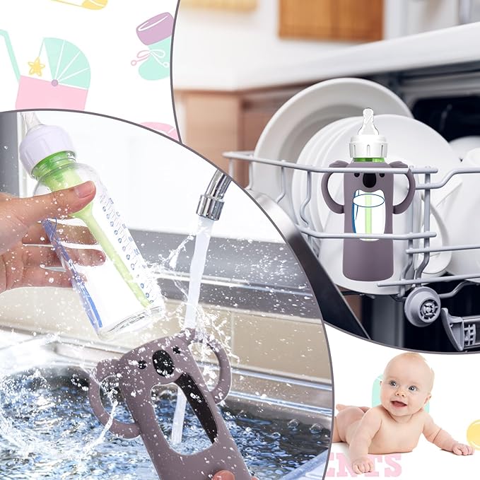 BUSOHA 3 Pack Koalas Silicone Sleeves for Dr. Brown's Glass Baby Bottles - Drop Protection Baby Bottle Sleeves Compatible with Dr Brown Newborn Glass Bottles with Silicone Handles,8 oz