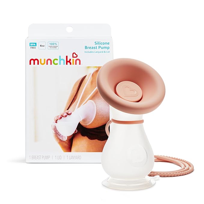 Munchkin Manual Breast Pump for Breastmilk, Food Grade Silicone, BPA Free, 4 Ounce - Portable Breastfeeding Essential for Expressing Milk at Home, Work, and On The Go, Clear/Pink