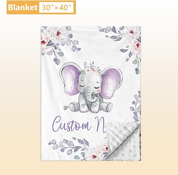 Personalized Baby Crib Bedding Set, 5 Pcs Custom Name Nursery Bedding Set, Purple Elephants Baby Bedding Set for Girls Boys, Double Layer Baby Crib Sets, Customized Gifts for Toddlers Infants