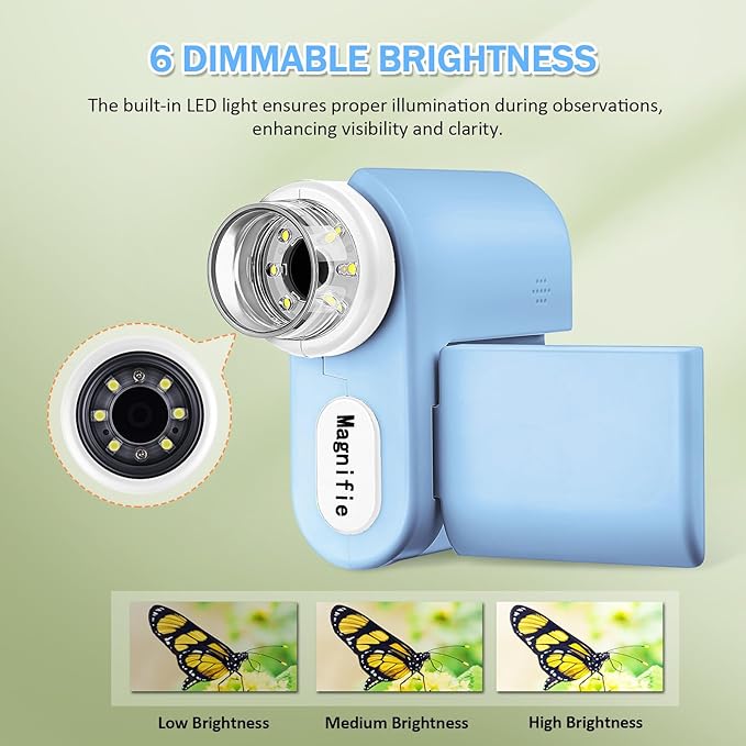 1000X Handheld Microscope for Kids, 4K 2.0" Screen Mini Pocket Microscope with 6 Adjustable LED Lights, Edu Science Birthday Gifts for Kids Ages 8-12, 32G SD Card Included - Blue
