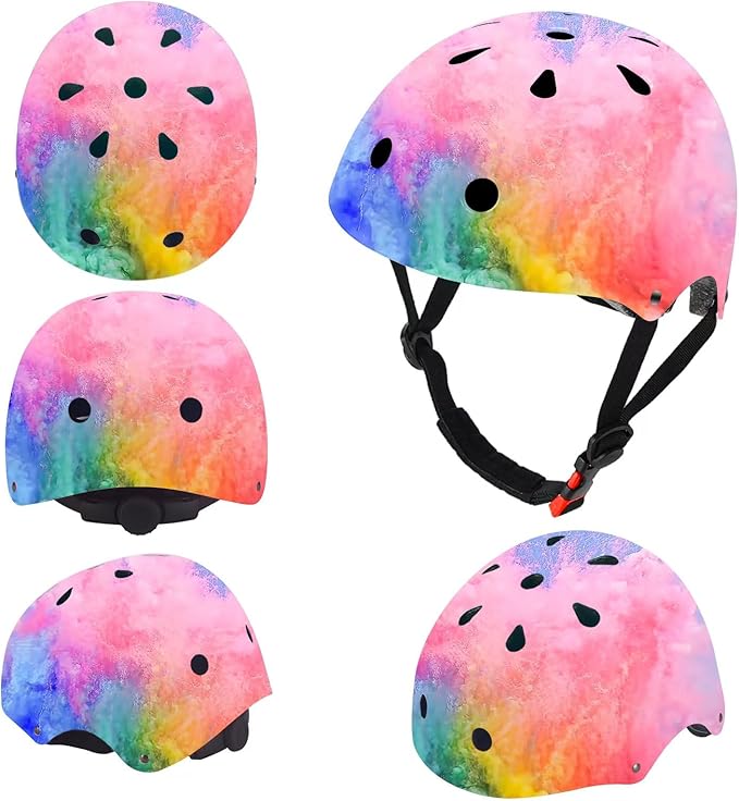 Adjustable Color Gradient Skateboard Helmet for 3-5-8-14+Ages【Toddler Kids Youth Adult】 Girls Boys Woman.Bike Helmet for Multi-Sports Cycling Bicycle Scooter Inline Roller Skate Rollerblading