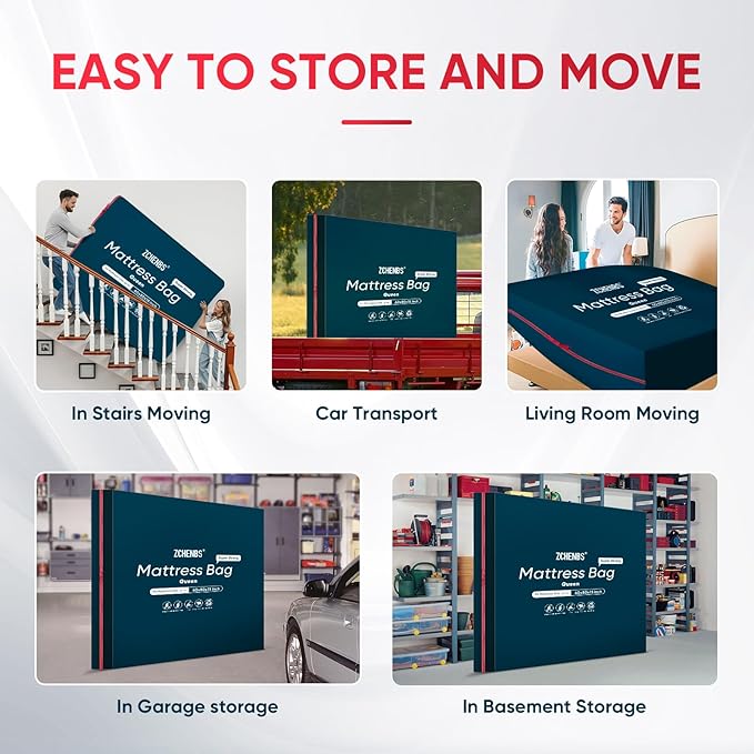 ZCHENBS® – Mattress Bags for Moving and Storage,Mattress Bag with Zippers,5 Mil Ultra-Thick Bed Bag,Waterproof,Anti-Tear,Heavy-Duty Mattress bag (Black, Queen-(1 Pack))