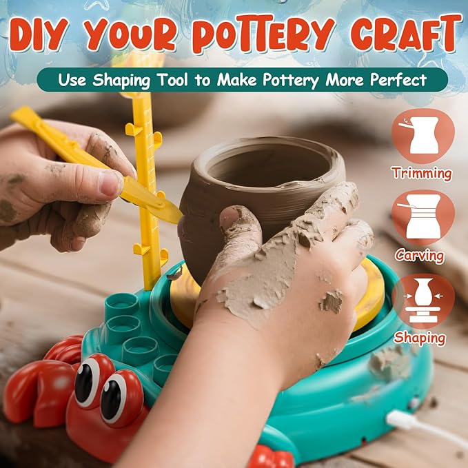 Lehoo Castle Pottery Wheel for Kids, Complete Pottery Arts and Crafts for Kids Ages 8-12 with Air Dry Clay Painting Kit Sculpting Tools, Art Supplies for Girls Boy Birthday Gift for Ages 6+