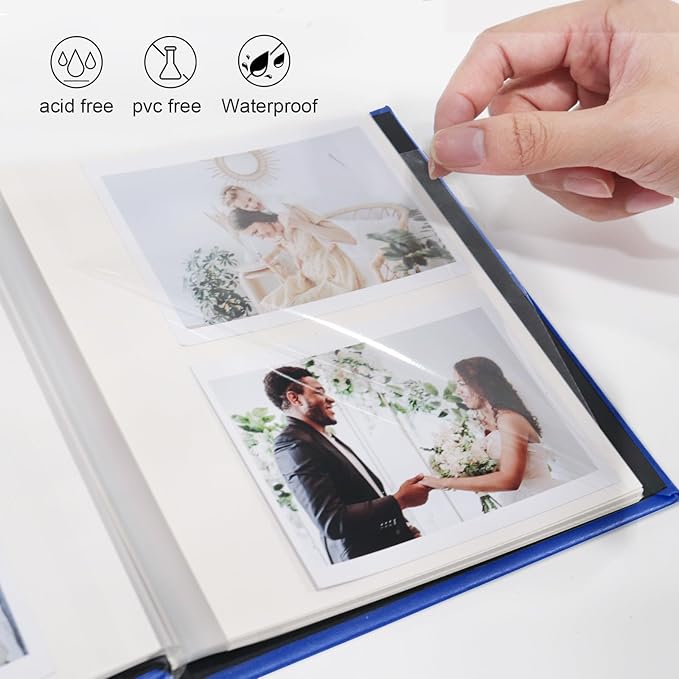 RECUTMS Small Photo Album Self Adhesive Scrapbook Magnetic Photo Albums for 4x6 5x7 8x10 Pictures for Baby Family Wedding 40 Pages with Metal Pen and Plastic Board (Blue)