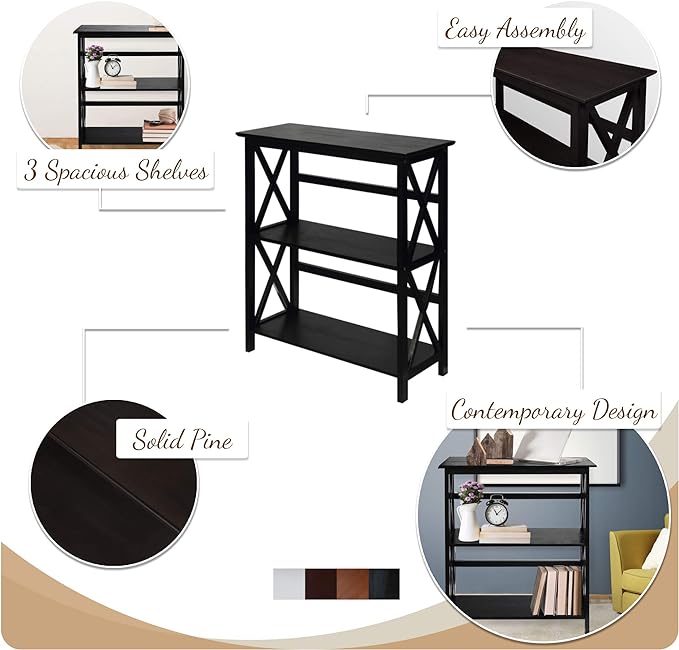 Montego 3-Shelf Bookcase-Walnut - Image 4
