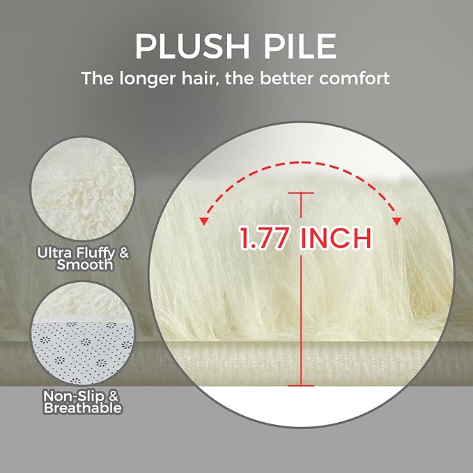 Ultra Soft Rug for Living Room, 4X6 Fluffy Shag Area Rug for Bedroom, Modern Shaggy Carpets Fuzzy Rug for Teens Dorm Nursery Home Decor Aesthetic, Upgrade Anti-Skid Durable, Cream White