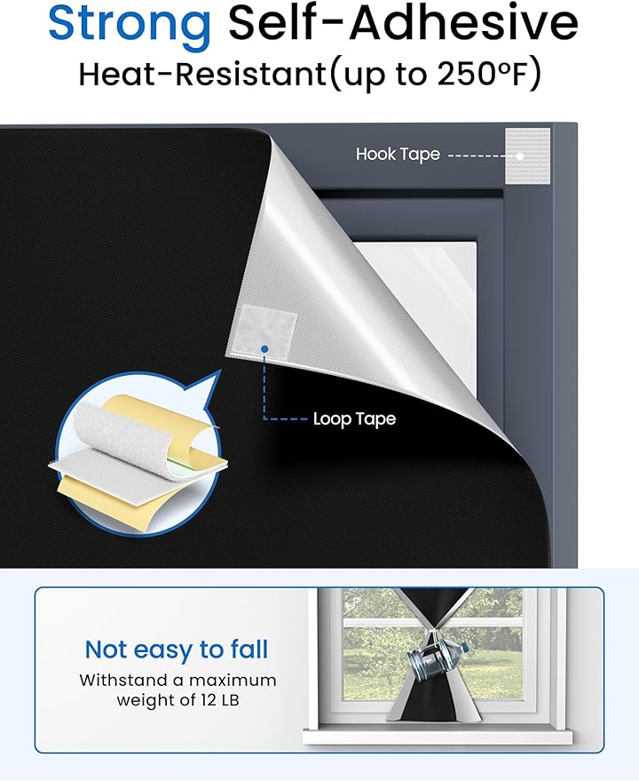 Sumobaby Blackout Curtains for Bedroom Portable 46"x60",No Drill Blackout Shades with Upgraded Hook&Loop Tapes,100% Black Out Window Cover,Thermal Insulated Blinds for Bedroom,Nursery(1 Panel,Black)