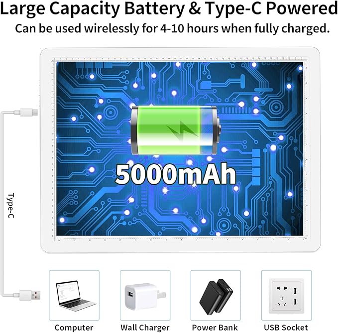 TOHETO Rechargeable A3 Light Board with Stand, Bag, Super Bright Magnetic Light Pad with Side Buttons, Wireless Light Box for Tracing and Drawing, Cordless Light Table for Diamond Painting, Sketching