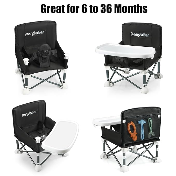 PandaEar Portable Baby Seat Travel| Compact Fold with Straps for Indoor/Outdoor Use| Great for Camping, Beach, Lawn |Toddlers, Kids, Boys, Girls (Black)