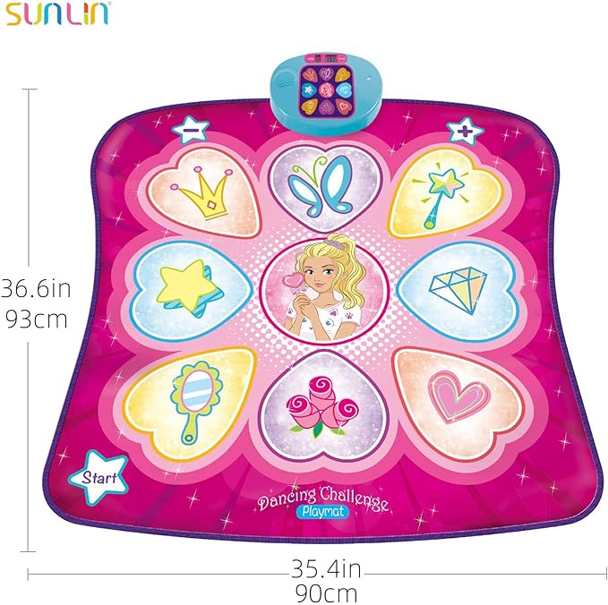 SUNLIN Dance Mixer Rhythm Step Play Mat - Dance Game Toy Pad with LED Lights, Gift for Kids Girls Boys, Adjustable Volume, Built-in Music, 3 Challenge Levels (3-12 Years Old), Pink