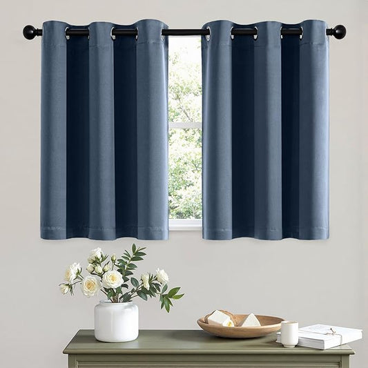 MIULEE Short Curtains for Windows - Stone Blue Blackout Half Window Curtains Thermal Insulated Privacy Drapes for Kitchen Bedroom Bathroom Grommet Top Small Basement Tiers W40 x L36 Inch 2 Panels