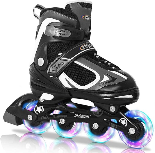 Nattork Blade Roller Skates for Boys with Light Up Wheel, Outdoor & Indoor Illuminating Black Inline Skates for Boys Little Kids Toddler Ages 5-8 4 5 6, Beginners