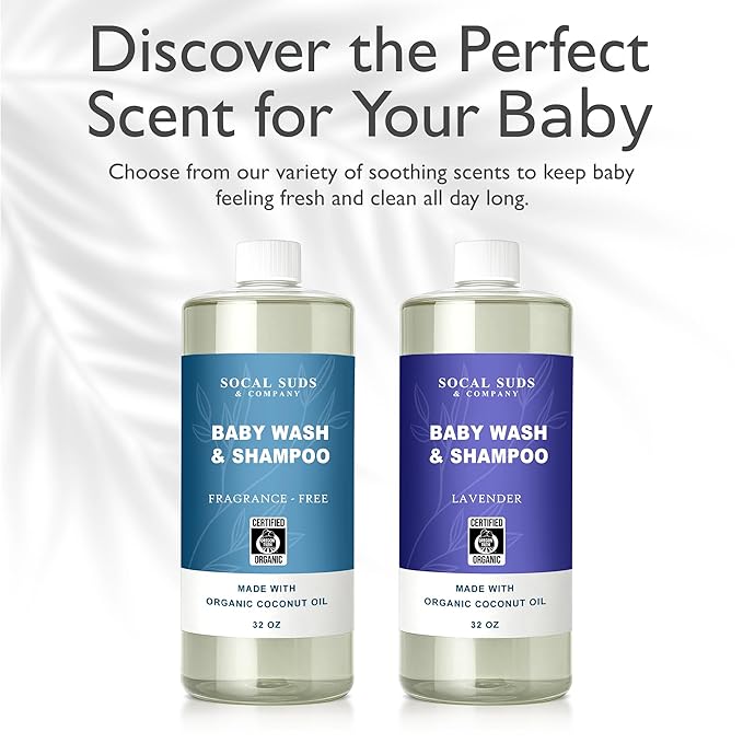 SoCal Suds & Company - 2-in-1 Organic Foaming Baby Wash Castile Soap & Shampoo Refill - Gentle Body Soap for Sensitive Gentle Bath -Nourishing Soothing Ingredients -Newborn Baby - Fragrance Free, 32oz